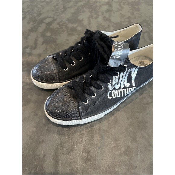 Juicy Couture Logo Sneakers Y2K Bling Black Sz 9.5 - Picture 10 of 13